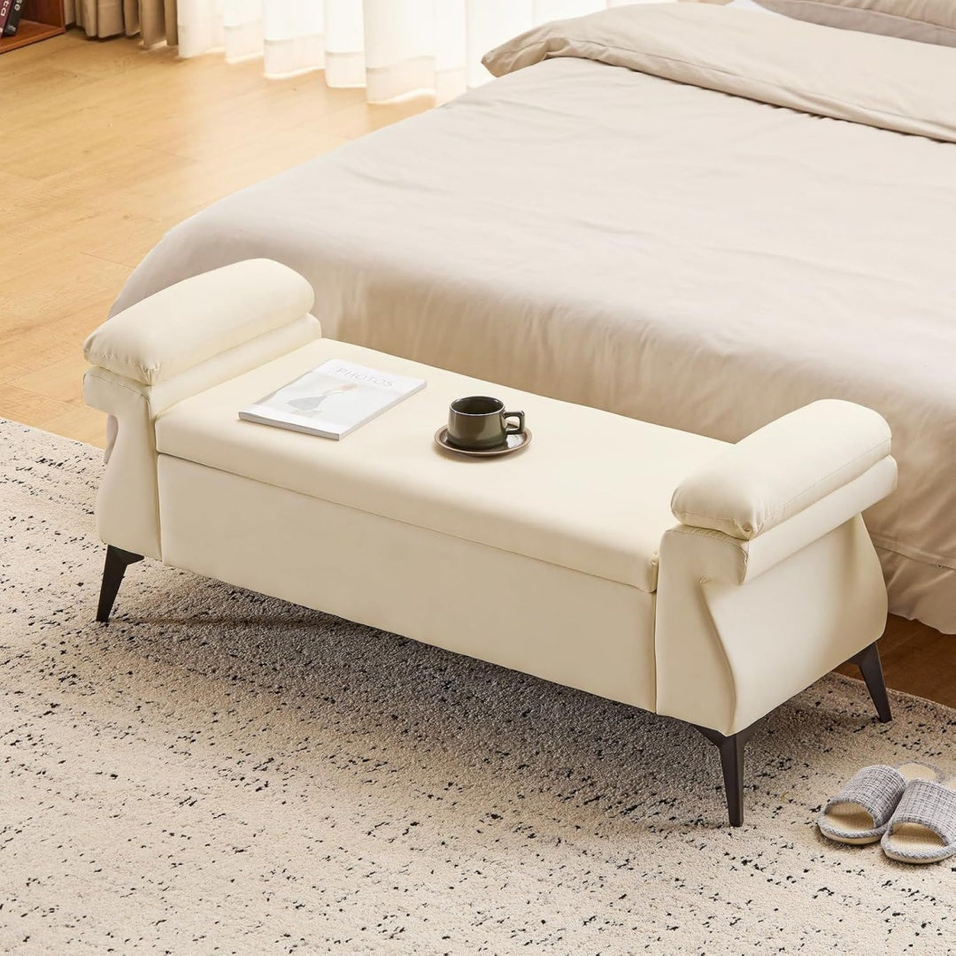 Sitzbank mit Stauraum 128cm Beige Grosse Aufbewahrungsbank mit Kissen Fussbank gs0859829