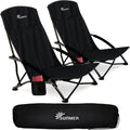 Strandkorb mit Seitentasche und Tragetasche Schwarz zusammenklappbar niedriger Campingstuhl nj0361999
