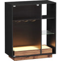 Weinschrank mit Beleuchtung Schwarz Barschrank mit Weinglashalter Kuechenschrank fuer Weinflaschen Sideboard mit LED nb0515194