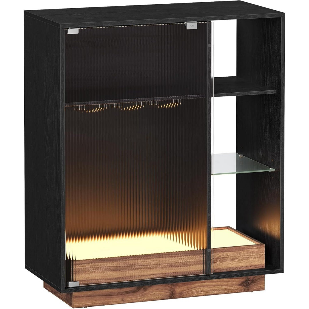 Weinschrank mit Beleuchtung Schwarz Barschrank mit Weinglashalter Kuechenschrank fuer Weinflaschen Sideboard mit LED nb0515194