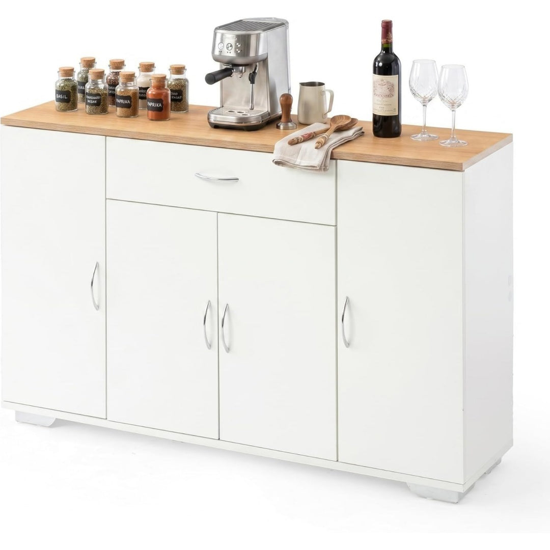 Unbewegliche Kuecheninsel WeissBuche mit Stauraum Weiß 110x30x70CM Kuechenschrank Insel Feststehend Sideboard Kueche mit Schublade und Tueren je0054223