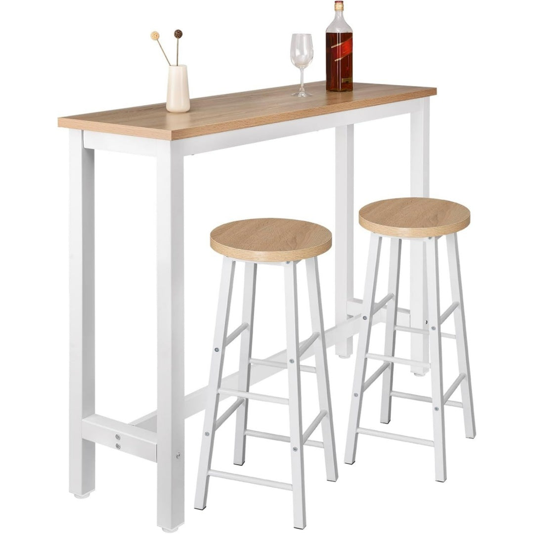 Bartisch Set mit 2 Barhockern Grau holz 3-teilige Essgruppe mit Kuechenstuehlen Esstisch 2 Hockern aus Metall fuer Kuechen Wohnzimmer ed2692363