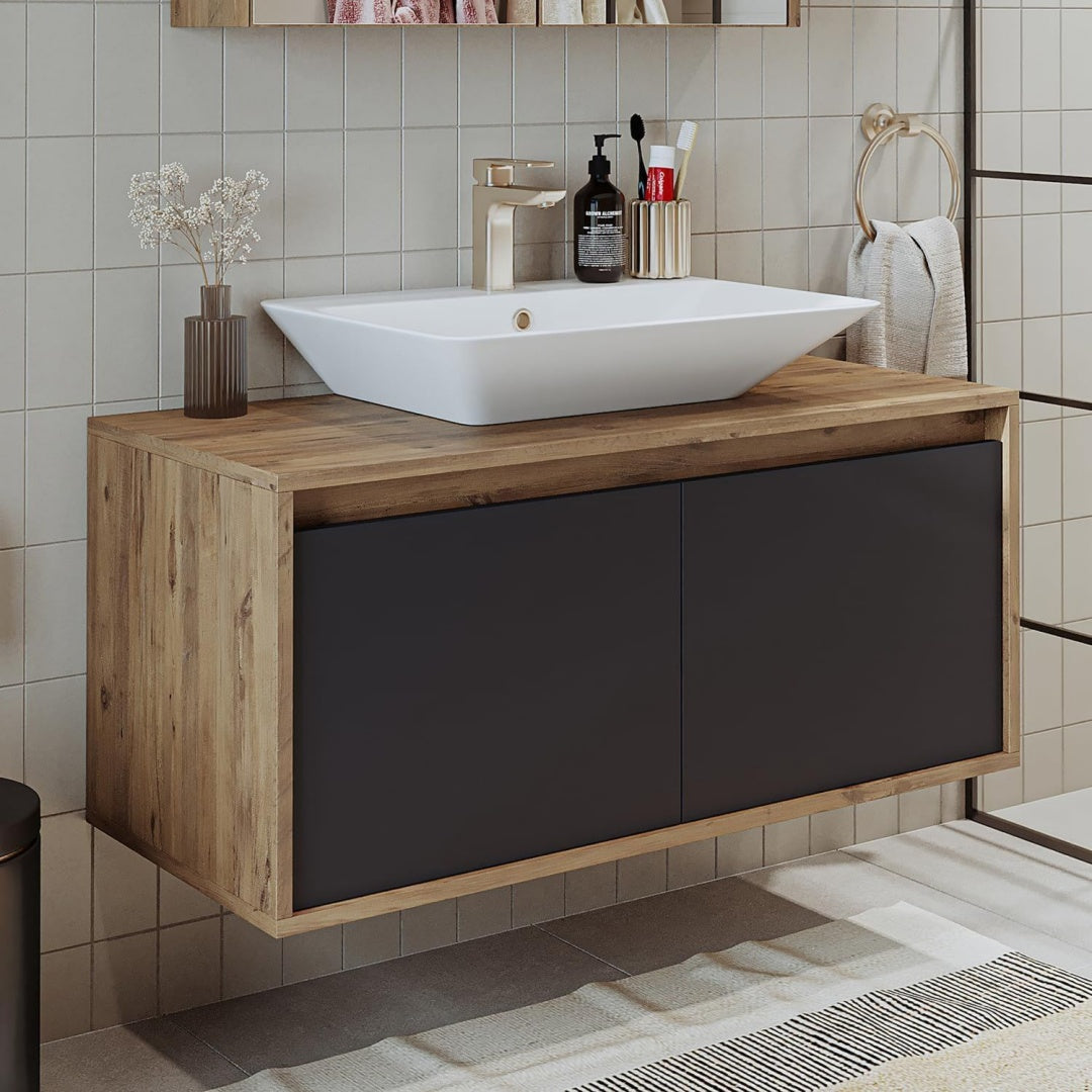 Badmoebel Atlantic Keramik Waschbecken mit Unterschrank 65 cm Weiß anthrazit 100 cm 100 cm gl0516182