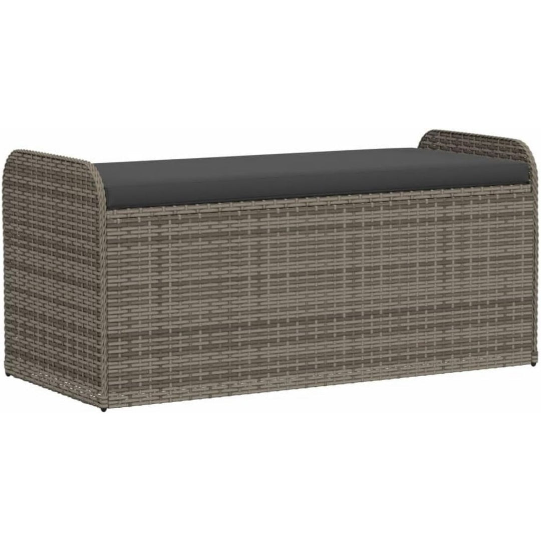 Aufbewahrungstruhe fuer den Aussenbereich Grau polyrattan 115 x 51 x 52 cm Bank Aufbewahrungsbox mit Kissen jk6311652