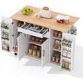 Kuechenwagen mit Rollen Kuecheninsel Freistehend mit Arbeitsplatte Klappbar Weiß 136x70x92cm Mobiler Kuechenschrank auf 5 Rollen fuer ow6636573