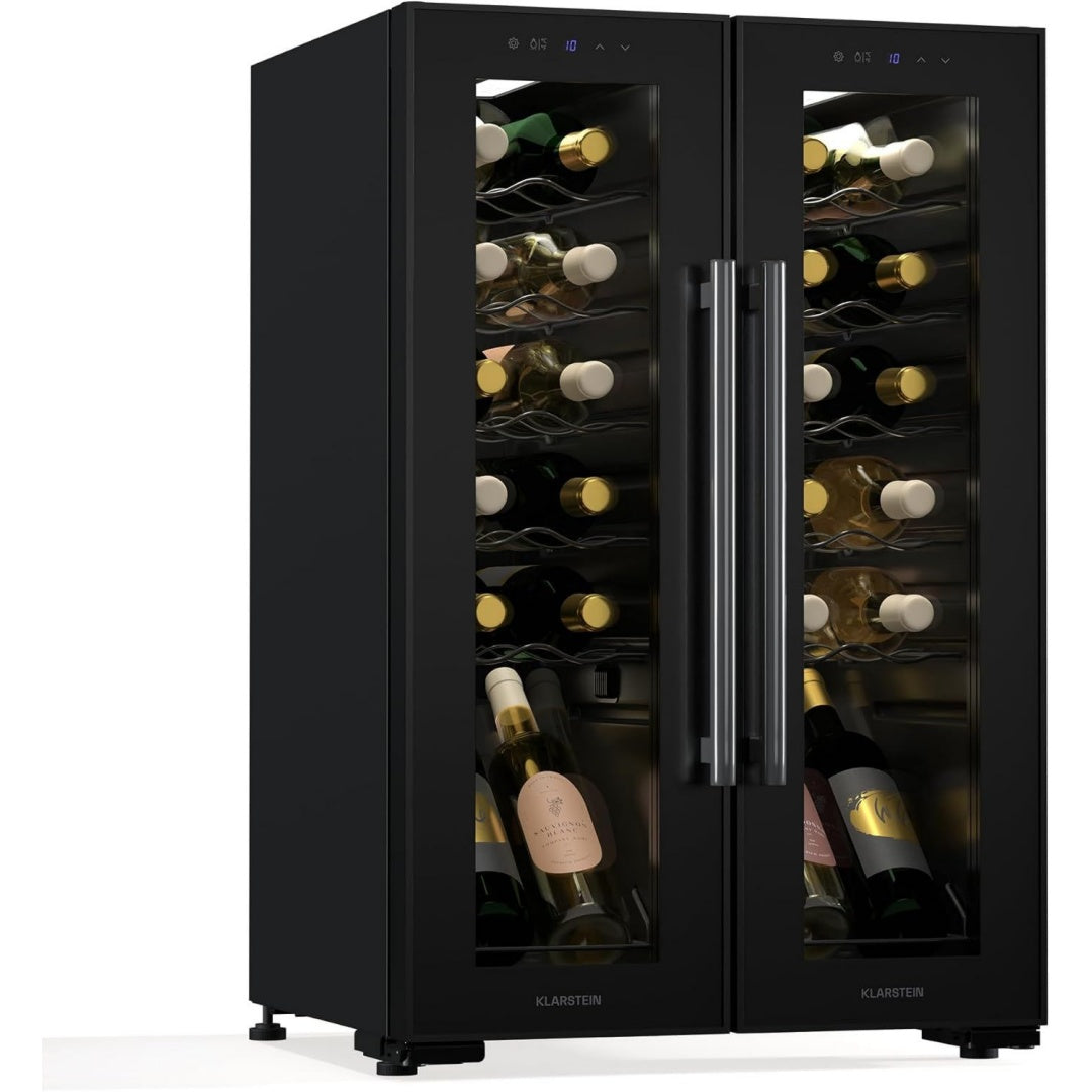 Shiraz Weinkuehlschrank 24 Flaschen Schwarz 2 Zonen Getraenkekuehlschrank mit Glastuer freistehend ux0188416