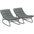 Gartenschaukelstuehle Set aus 2 mit dicken Polstern Mesh-Tiefensitz Grau dunkelgrau Stahlrahmen Innen und Aussen et8014487