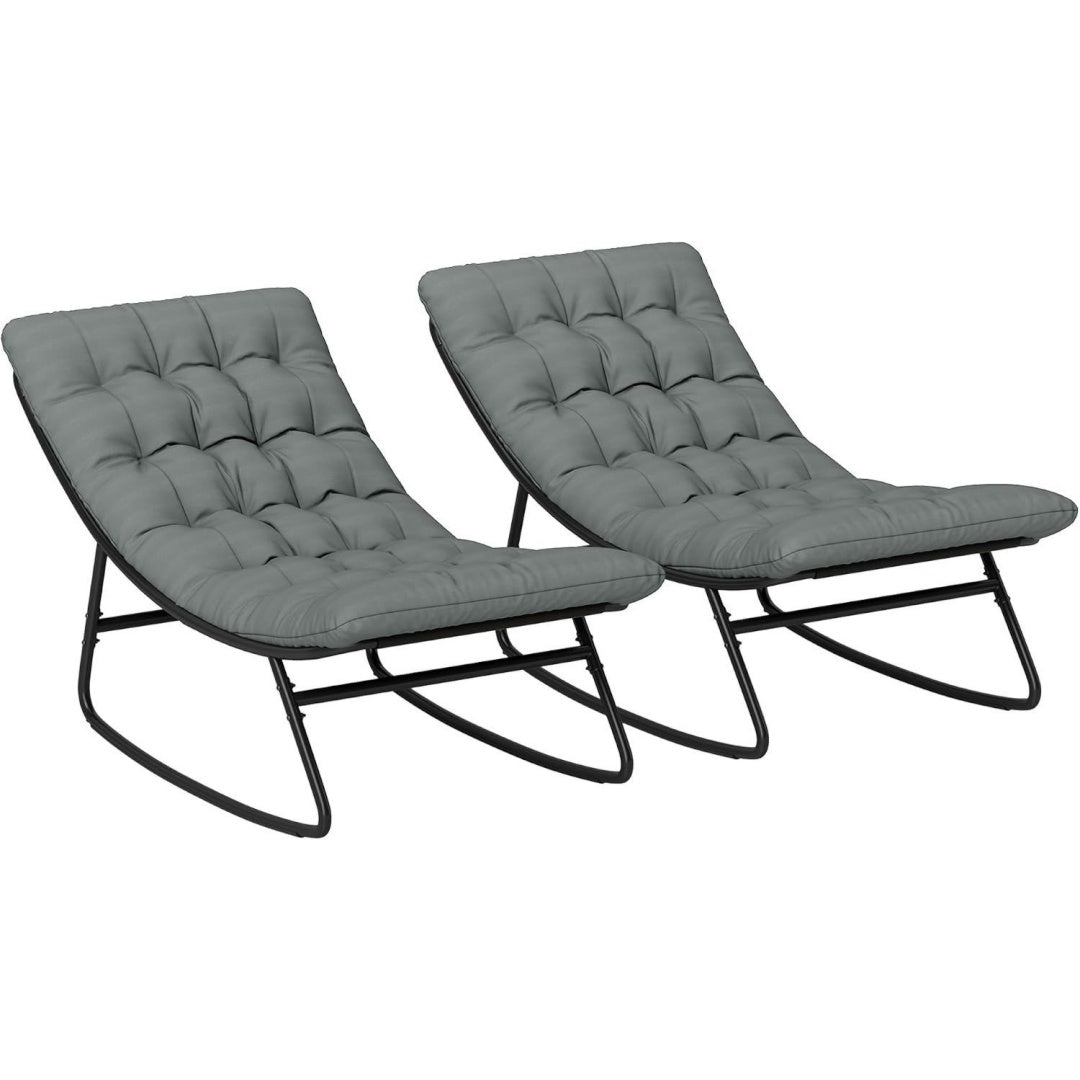 Gartenschaukelstuehle Set aus 2 mit dicken Polstern Mesh-Tiefensitz Grau dunkelgrau Stahlrahmen Innen und Aussen et8014487