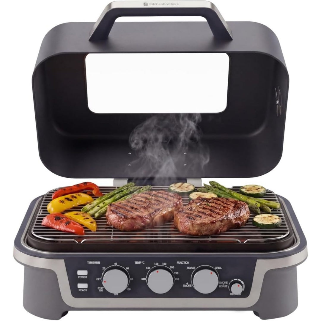 4-in-1 Elektrogrill - BBQ Smoker - Tischgrill - Einstellbar von 90250 C Rot Timer bis 120 Min. Sichtfenster im Deckel ex8358988