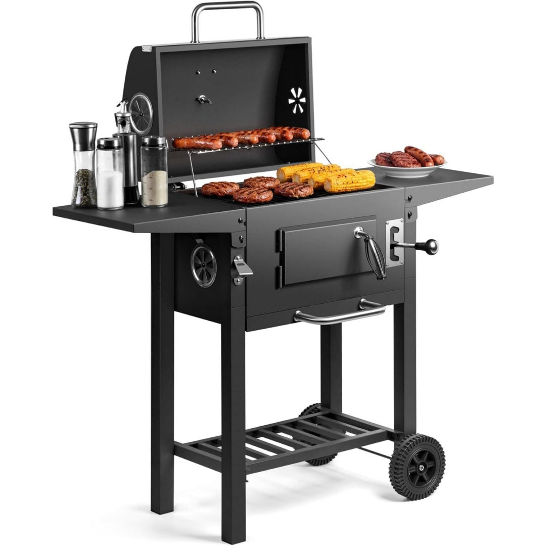 Kompakt Holzkohlegrill mit Deckel holz und Kohle BBQ-Grill Mit Warmhalterost Hoehenverstellung rt9607552