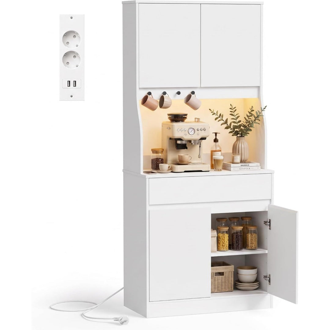 Kuechenschrank Sideboard mit LED Steckdose Weiß Buffetschrank mit Arbeitsplatte Schublade lw8992579