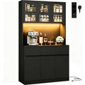 Kuechenschrank Buffetschrank mit L-E-D Sideboard fuer Kueche mit Ladestation Hochschrank mit Arbeitsplatte und 3 Schubladen Kuechenbuffet mit ng5727886