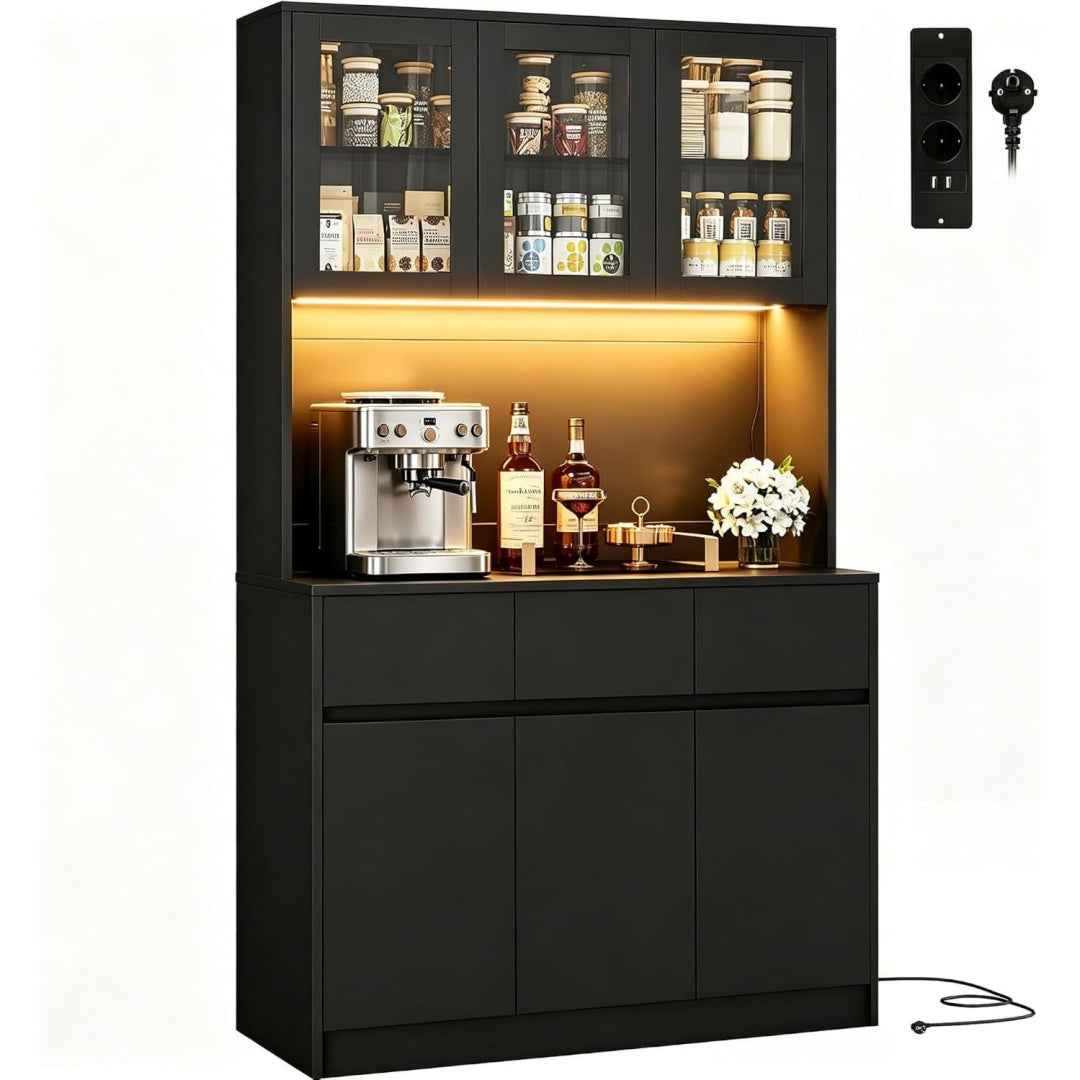 Kuechenschrank Buffetschrank mit L-E-D Sideboard fuer Kueche mit Ladestation Hochschrank mit Arbeitsplatte und 3 Schubladen Kuechenbuffet mit ng5727886