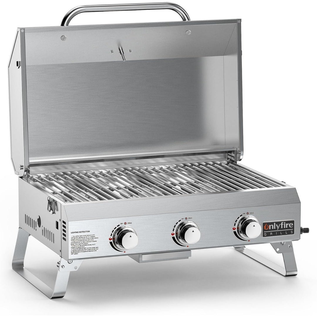 3 Brenner Tragbarer Gasgrill Tischgasgrill mit Grillrost 7Kw Grillflaeche 56 5 34 cm mit Thermometer Deckel Klappbaren Beinen BBQ Campinggrill fuer rn7142255
