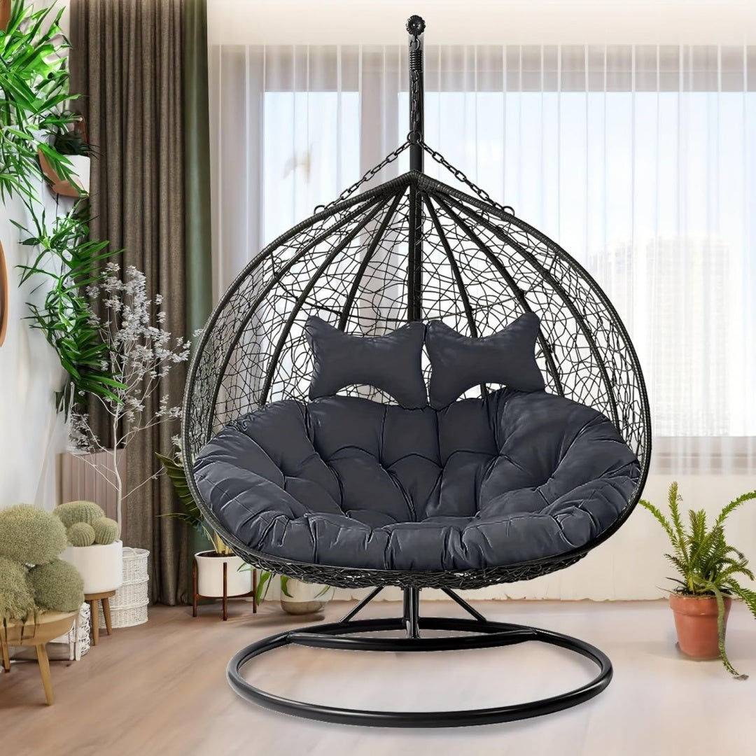 2-Personen-Pluesch-Haengesessel-Kissenbezug mit Kopfstuetzen-Set - Ultimativer Komfort fuer Innen- Aussen- Garten- und Terrassen-Entspannung mj8237402