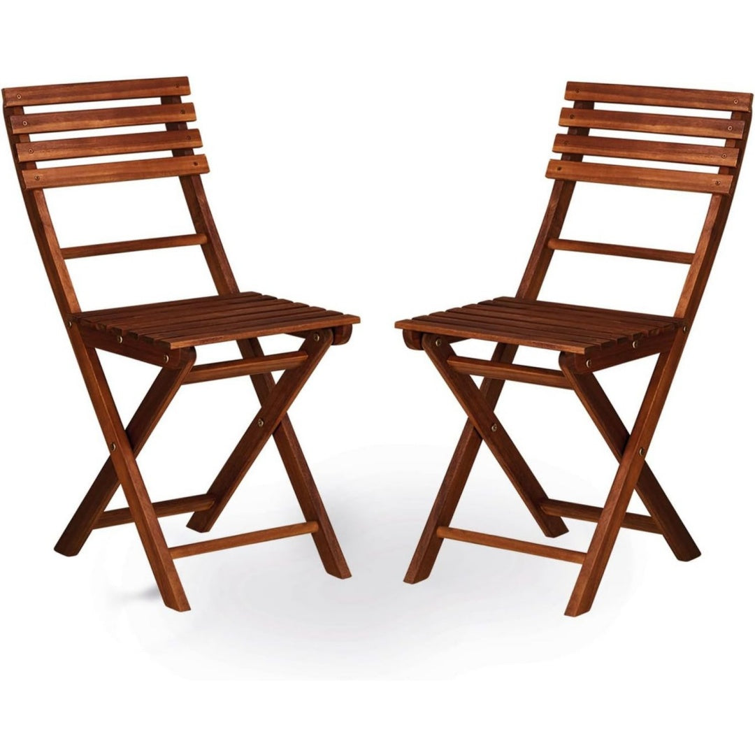 Garten-Klappstuhl 2er Set aus Akazien-Echtholz mit hoher Rueckenlehne Braun dunkelbraun Balkonstuhl wetterfest ww3036750
