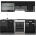 Kuechenzeile Schwarz anthrazit 200 cm 5 Module Hoehenverstellbare Fuesse Ohne Arbeitsplatte Robuste Fronten Mit Glasschrank Frei kombinierbar mc8300739