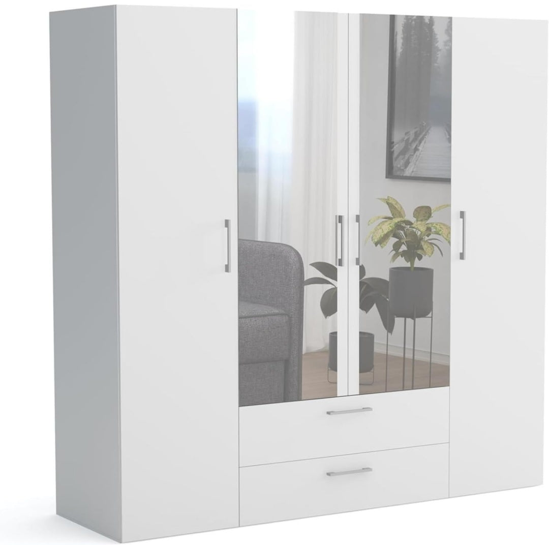 Kleiderschrank mit Spiegel Weiß 200x200x60 cm Garderobenschrank (BxHxT) Schrank mit Tueren oe0661460