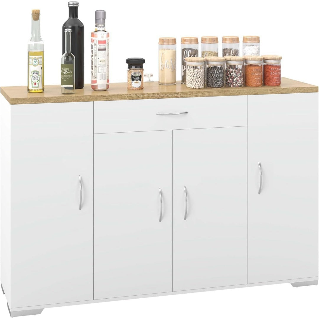 Kuechenunterschrank mit Arbeitsplatte 1103070cm Kuechenunterschrank mit 4 Tueren und Schublade bietet viel Stauraum fuer Geschirr Weiß Vorraete und gp4234270