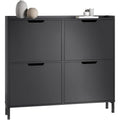 Schuhschrank Schmal mit 4 Klappen - Platzsparender Schuhkipper fuer Kleine Wohnungen Schwarz 100x91x19cm Enge Flure Durchgaenge Flurschrank fuer so3899651