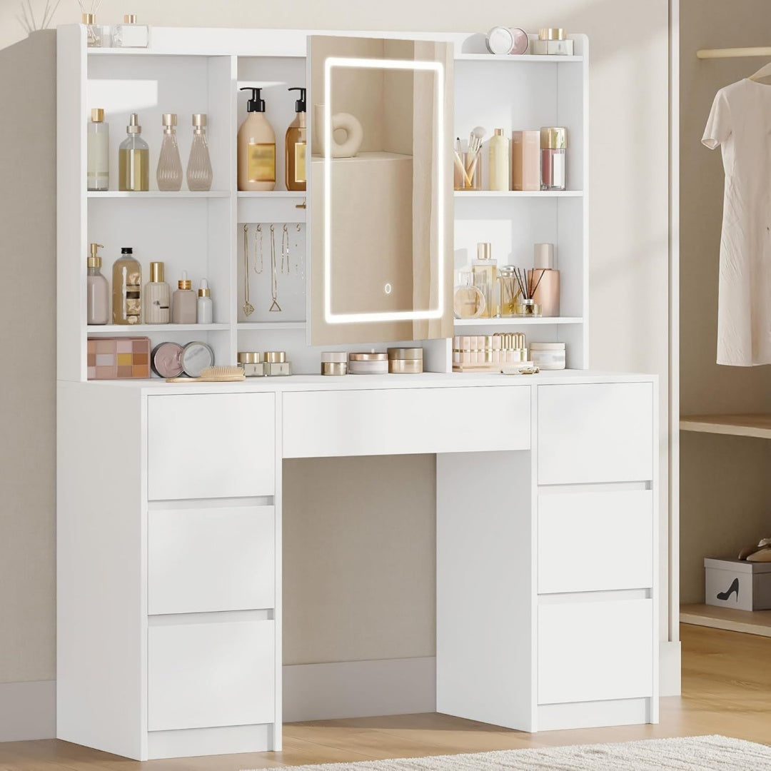Schminktisch mit Beleuchtung Weiß 40 x 108 x 149,2 cm Helligkeit Einstellbar 7 Schubladen te8303282