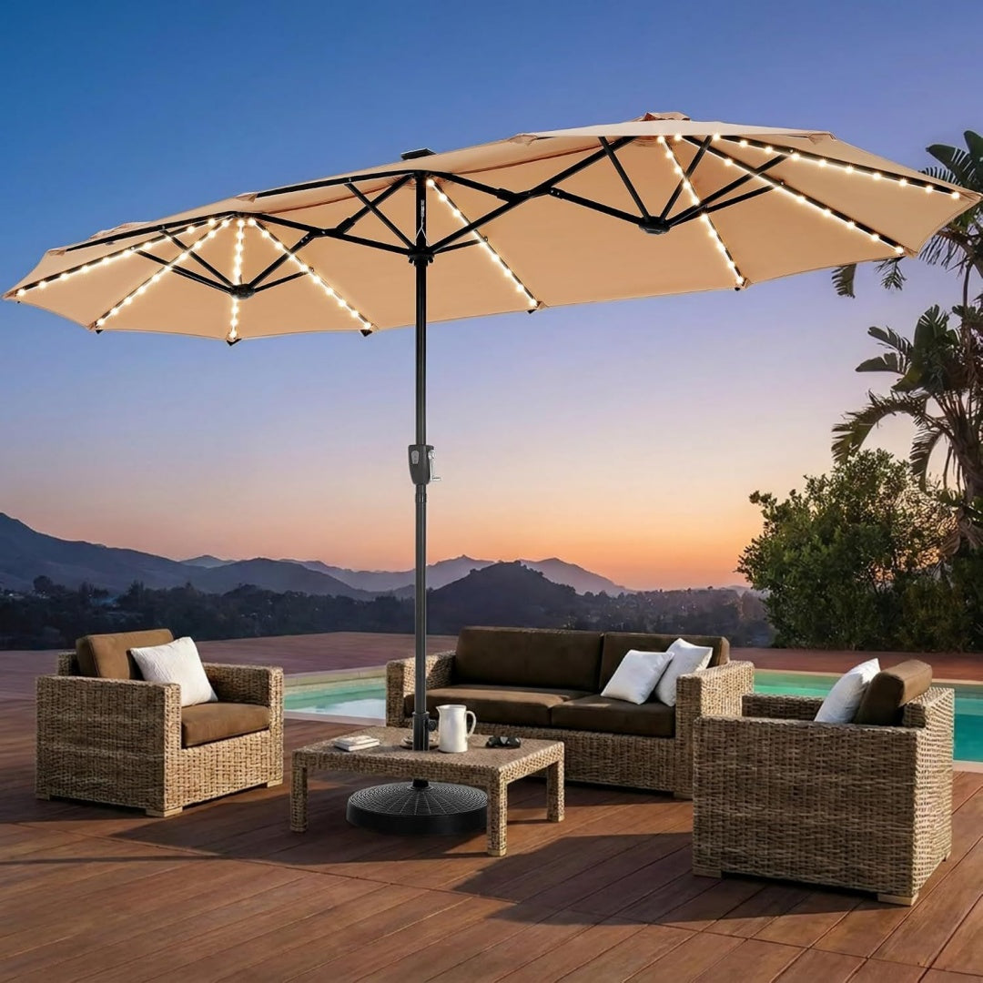 VILLA Sonnenschirm Rechteckig Gross fuer Garten Terrasse Gartenschirm mit Kurbel UV Schutz Parasol Windfest 380x200cm va2561065