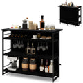 Hausbar Theke Bar Schwarz 120 x 60 x 101 cm Barschrank mit 4 offenen Ablagen Bartisch Kuechen Tresentisch mit Weinregal Glaeserhalter