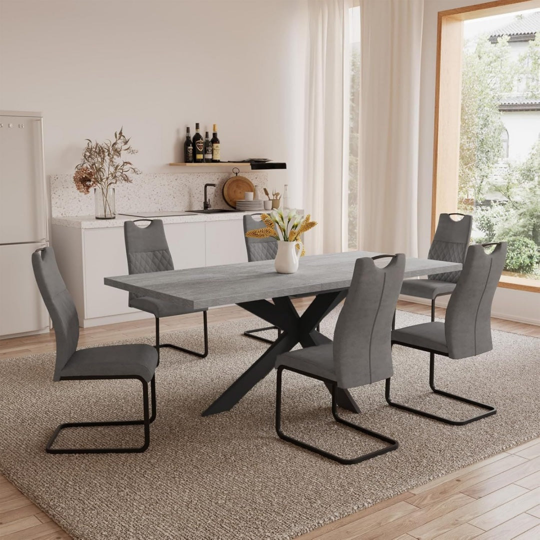 Essgruppen Fuer 4-6 Personen Grau Esstisch Ausziehbar Moderner Grauer MDF-Holztisch pf6140391