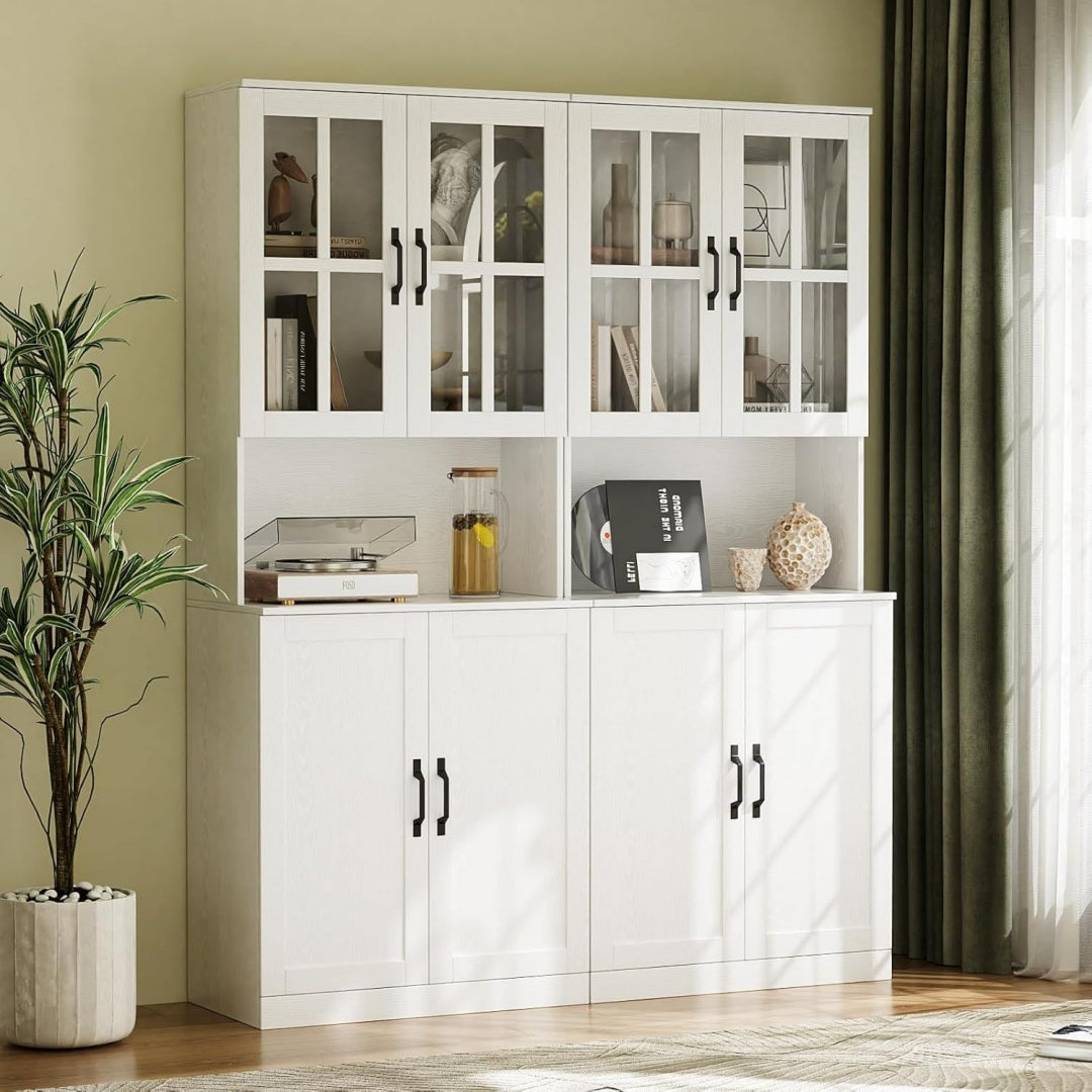 Buecherregal mit Glastueren und offenem Fach 60x40x180 cm 180 cm Hochschrank 5 Ebenen Buecherschrank ta4332603
