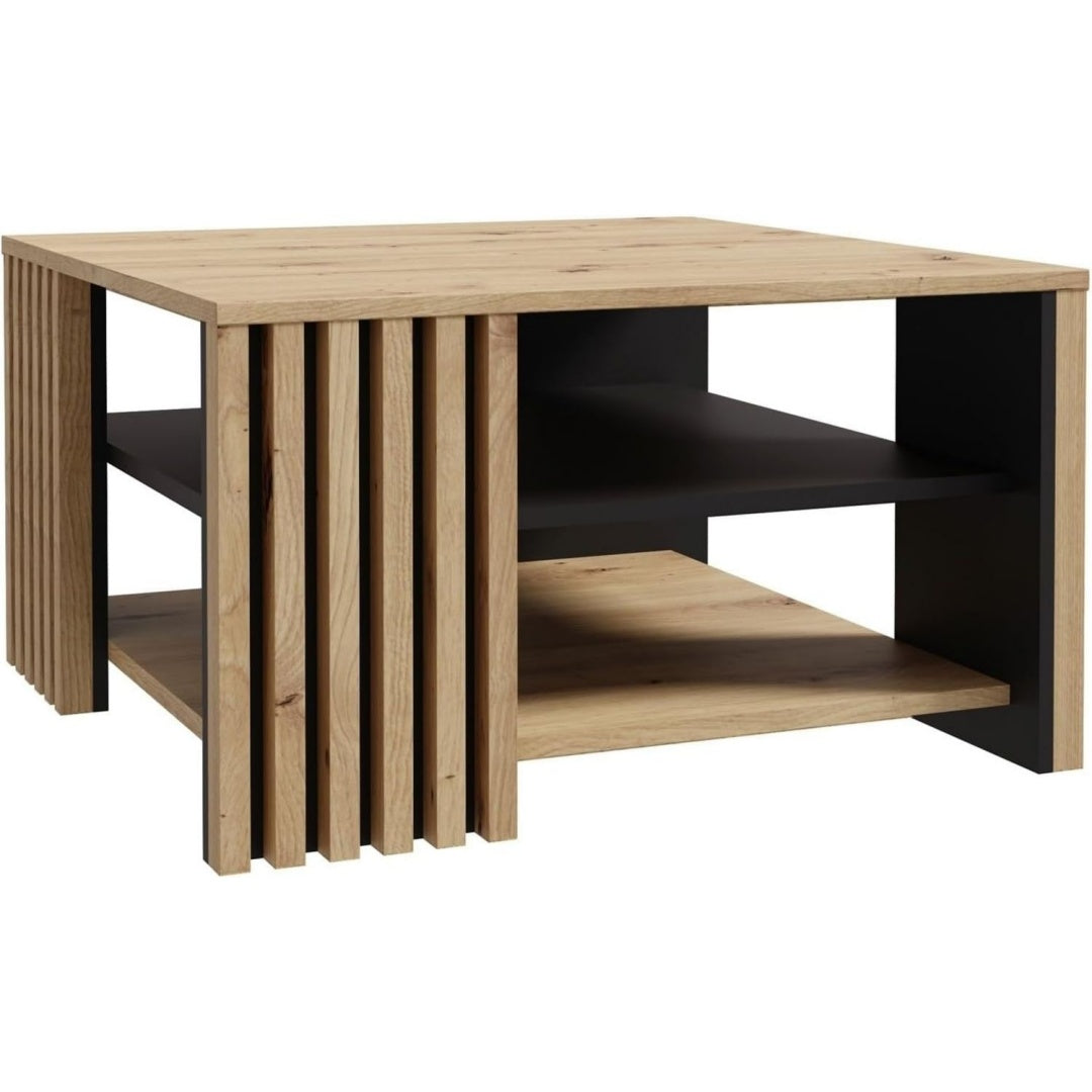 Cardigan Couchtisch 80 Schwarz eiche moderner Sofatisch mit Ablage und Lamellendesign Wohnzimmer bu8715491