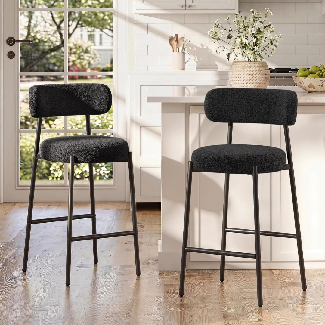 Barhocker 2er Set Schwarz 71cm Sitzhoehe Barstuhl Kuechenstuhl Tresenhocker Bistrohocker mit Rueckenlehne und Fussstuetze qr7789339