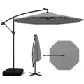300 cm Sonnenschirm mit Staender und LED-Beleuchtung Ampelschirm mit Kurbel Grau Gartenschirm UV-Schutz zj5080627