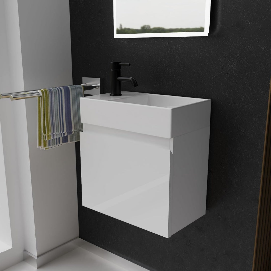 Gaeste WC Waschbecken mit Unterschrank 45 cm Breit Waschtisch Set Aufsatzwaschbecken Waschtischunterschrank Haengend Moebel Bademoebel-Set ig4195941