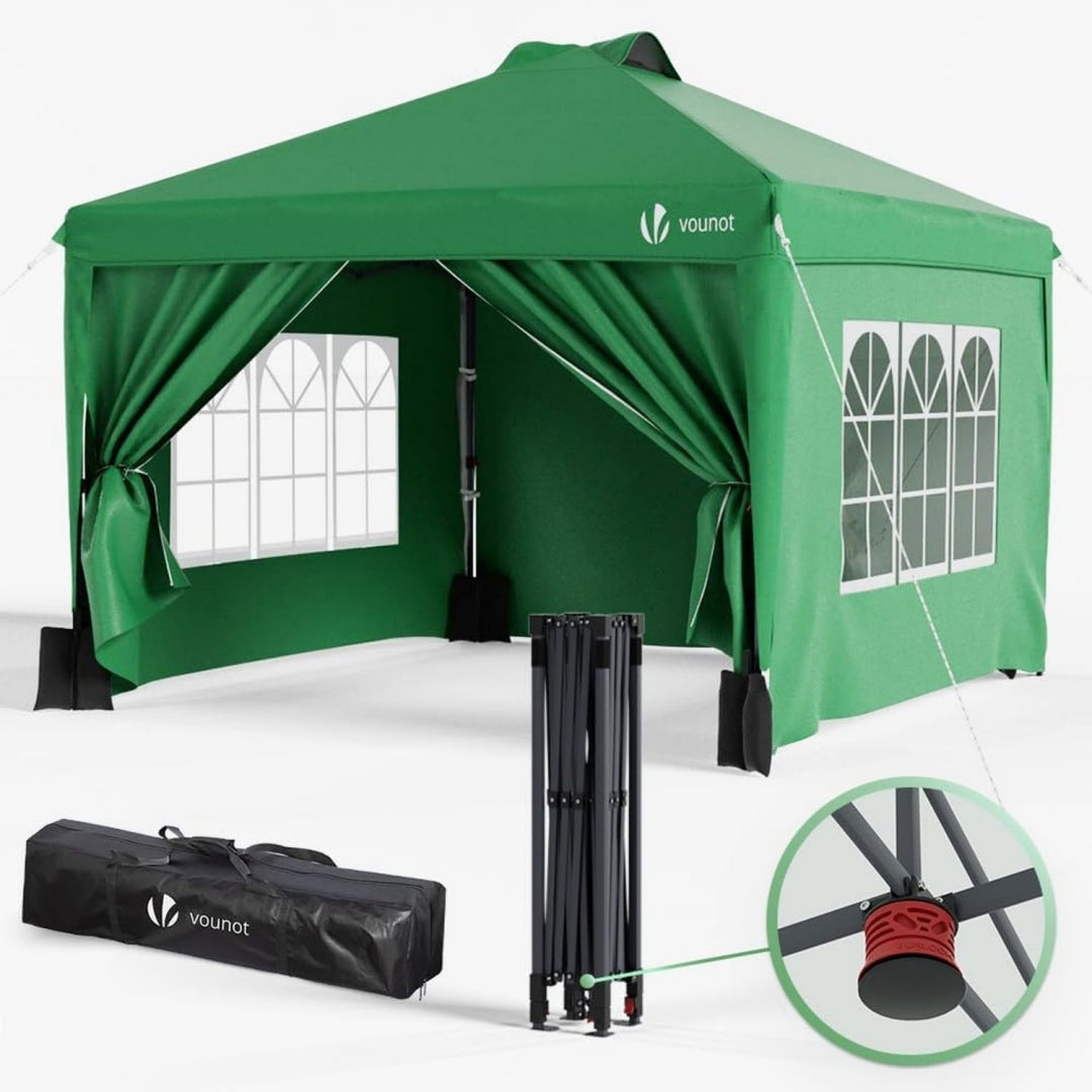Pavillon Wasserdicht Stabil Winterfest Grün 3x3m Pop Up Faltpavillon mit 4 Seitenteilen und 3 Sandsaecke Faltbar Partyzelt Gartenzelt Gartenpavillon jz7559528