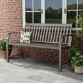 Gartenbank mit Lehne Grau 128x62x90cm Sitzbank wetterfest Metall Holzimitat 3-Sitzer mw6909804